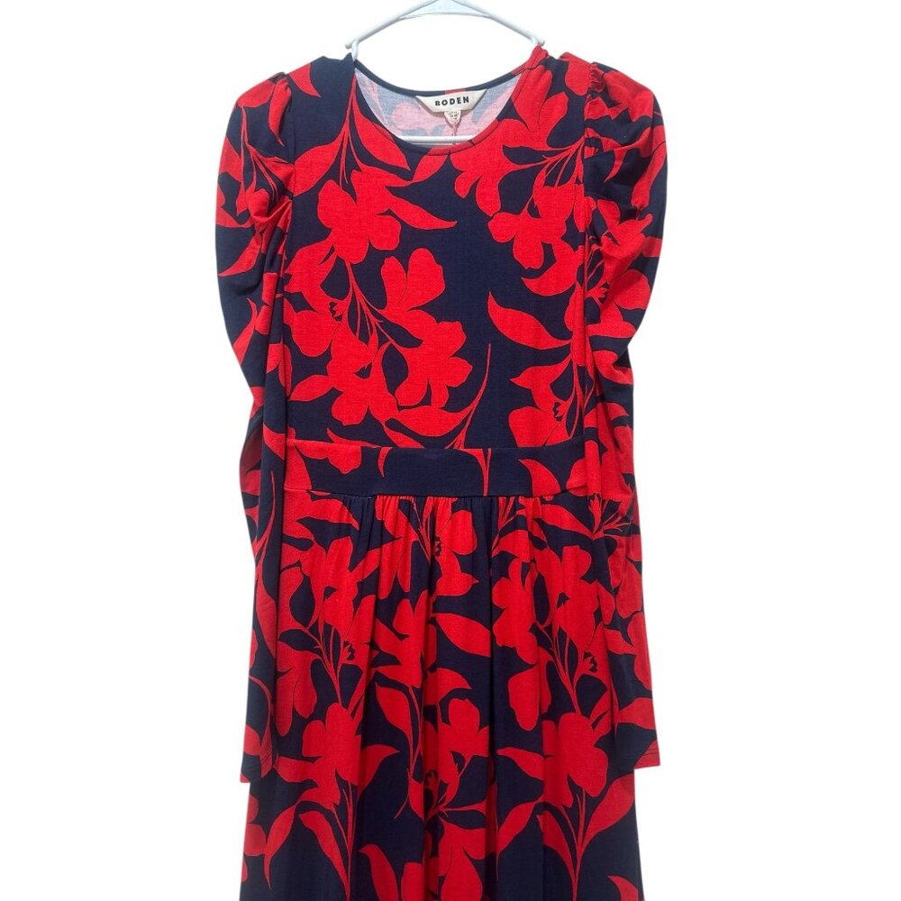 Sold Boden Floral Bloom Jersey Midi Dress Womens 2 Red Sundress Puff Sleeves - Picture 13 of 16